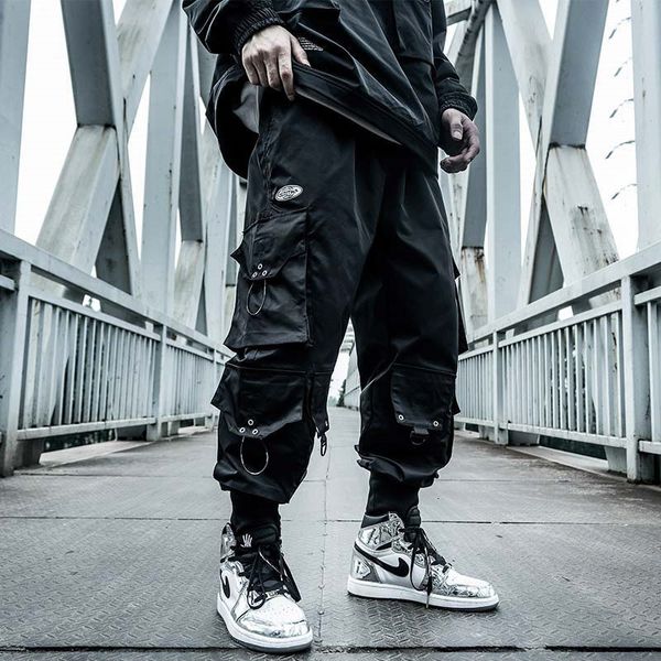 

men's pants houzhou black cargo joggers hip hop techwear hippie trousers for streetwear plus size pockets oversize 230324