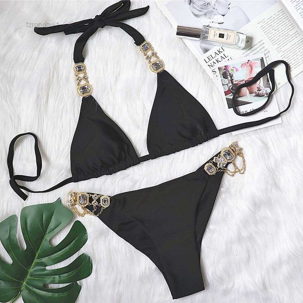 

women's swimwear 2021 new crystal metal accessories bikini 4 qkcm, White;black