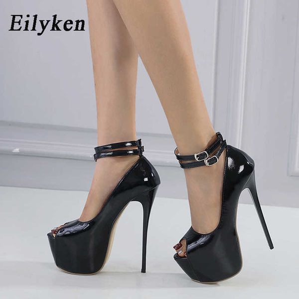 

open toe platform extreme high heels women's pumps stiletto heels double breasted buckle pole dancing sandals shoes 230306, Black
