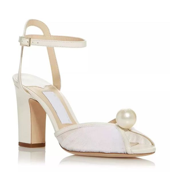

favorite women's sacaria sandals shoes for women white pearls high block heels buckled ankle strap peep toe gladiator pumps eu35-43, Black