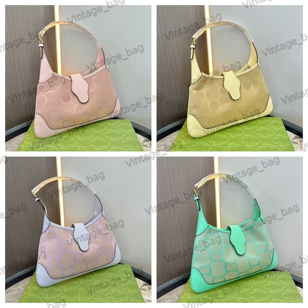 

women hobo bag double g underarm bag macaron color crescent half moon bags jacquard leather canvas patchwork designer adjustable handle clut