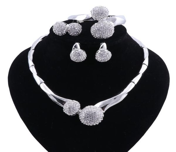

fashion charm african bridal earrings ring jewelry sets classic wedding dubai necklace bracelet for women jewelry sets2323504, Slivery;golden