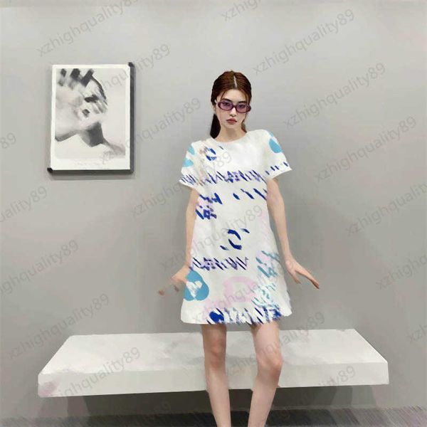 

womens dress colorful letter logo printed round neck short sleeve dress corset waist cut simple designer casual joker maxiskit elegant dress, Black;gray