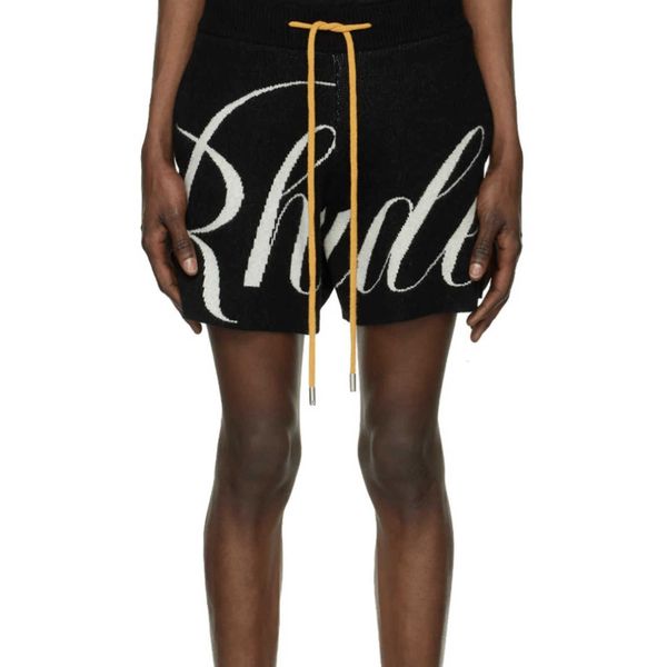 

23ss correct american high street rhude letter jacquard drawstring woolen men's and women's loose knitted shorts, White;black