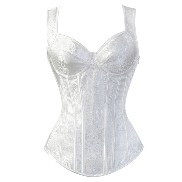 

women's shapers steampunk corset with cup lingerie zipper side straps overbust corset waist trainer bustier plus size 230325, Black;white