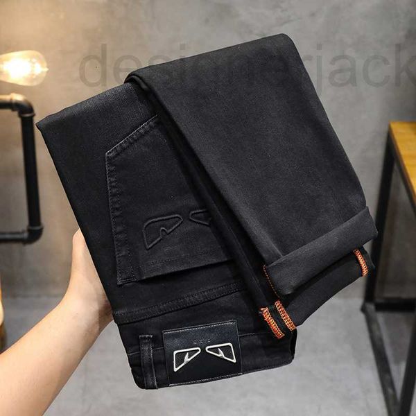 

men's jeans designer european autumn winter new slim fit elastic small straight sleeve fashion business simple black denim pants cunk, Blue