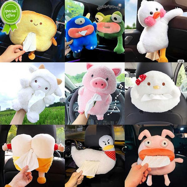

2023 cute animal car seat tissue box car decor hanging storage bag behind-seat paper dispenser cartoon paper tissue organizer box
