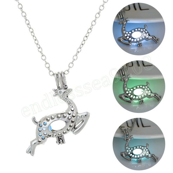 

christmas elk pendant glow in the dark necklaces for women fashion luminous animal chain female party jewelry, Silver
