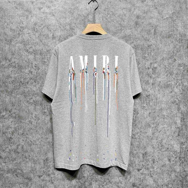 

designer fashion maker brand ink splash paint letter mairi printed short sleeve men's fashion hip hop loose teepvep, White