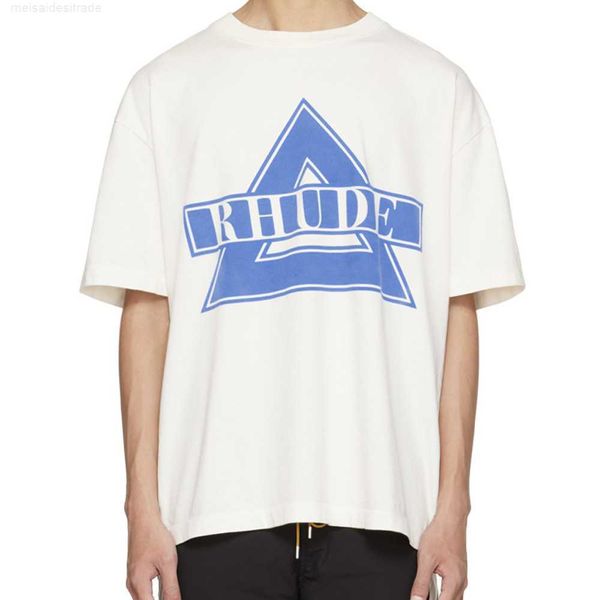 

designer oversize plus cloth rhude flag logo letter print sunset racing street men's loose round neck couple tshirtpyut, White