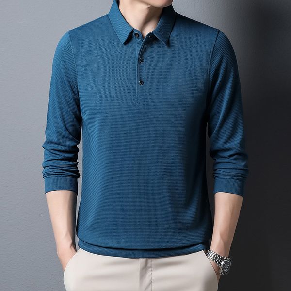

men's polos ymwmhu fashion brand men polo shirt long sleeve autumn and autumn solid t-shirt business slim fit clothing streetwear polo, White;black