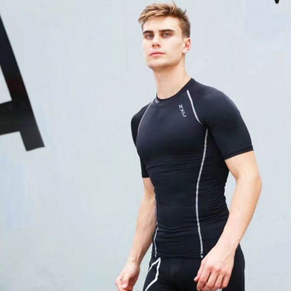 

men's tshirts sports tight running high elastic compression clothes quick dry yoga fitness outdoor training 230325, White;black