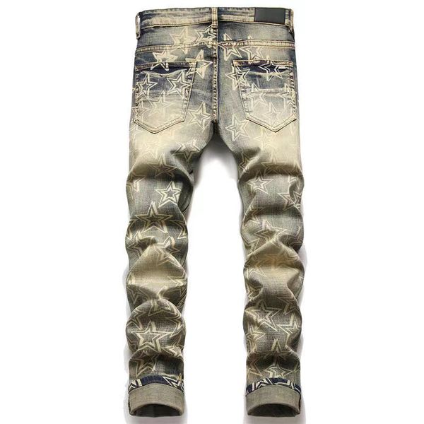 

men's jeans hip-hop high street fashion designer ripped jeans european and american pants brand cycling motorcycle embroidery close-fit, Blue