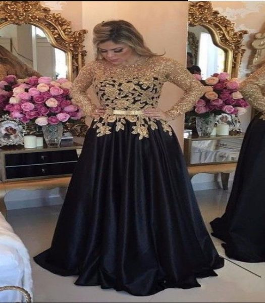 

amazing black and gold lace prom dresses 2022 long dress sleeves applique beading sequins evening formal pageant dress gowns party1014384