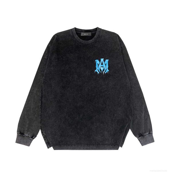 

designer fashion maker mairi street high edition spider letter water wash old long sleeve tshirt sweaterkwu9, Black