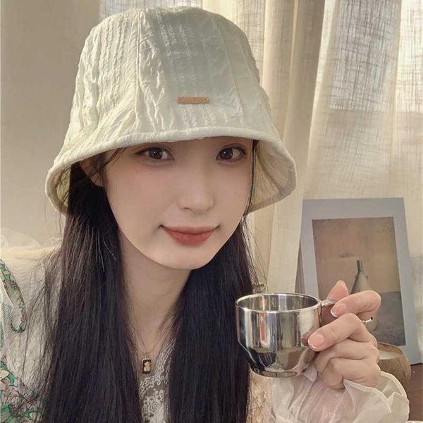 

wide brim hats 2023 korean sweet gauze bucket hat women's spring and summer thin sunscreen fisherman hats trendy solid color panama bob, Blue;gray