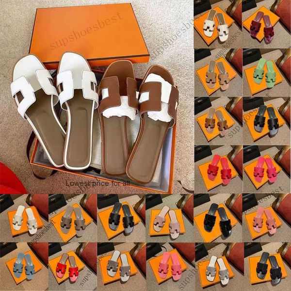 

2023 sandales fashion sandals genuine leather for women slippers summer luxury flat slides ladies summer beach sandal party wedding oran sli, Black