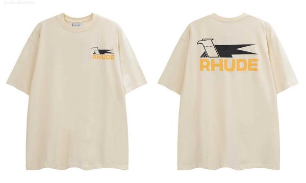 

designer oversize plus cloth rhude shortsleeved collection men and women high street trend tshirt loose halfsleeved shirts7uv, White