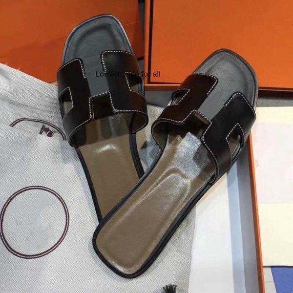 

brand beach slippers classic flat heel summer designer fashion flops leather lady slides women shoes l bath ladies sandals large size 35-42, Black