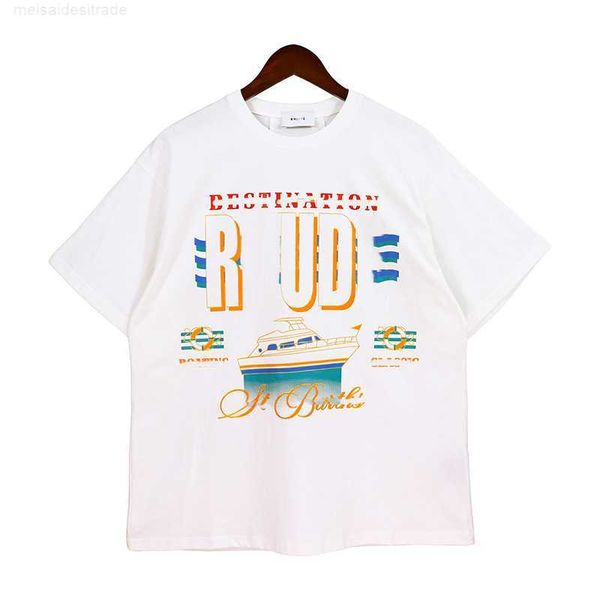 

designer oversize plus cloth rhude letter print loose versatile casual men's and women's short sleeve tshirtoo50, White