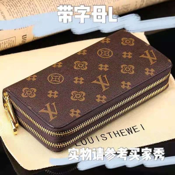 

wholesale 6 colors fashion single zipper designer men women leather wallet lady ladies long purse with orange box card 60017, Red;black