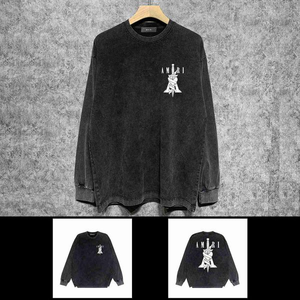 

designer fashion maker mairi edition sword print high street washed old long sleeve tshirt sweaterlldx, Black