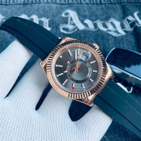 

mens watch designer watches black rubber strap oyster case perpetual movement stainless steel automatic watch mechanical 42mm sky dweller u1, Slivery;brown
