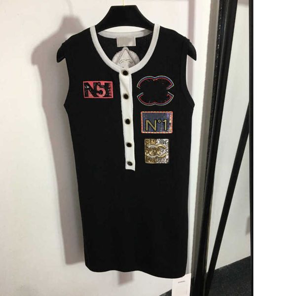 

23ss maxi dresses vest dress knitted dress womens designer skirt brand fashion sequin embroidery logo knit vest skirts women clothes a1, Black;gray