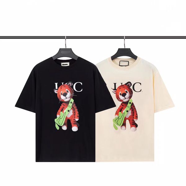 

mens t shirt piece new fashion brand little bear letter plush print loose fit round neck short sleeve t shirt unisex, White;black