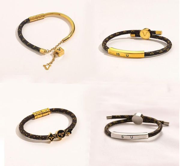 

new style bracelets women bangle designer letter jewelry faux leather 18k gold plated stainless steel bracelet womens wedding gift9288831, Black