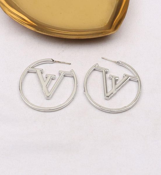 

simple stud 18k gold plated 925 silver luxury brand designers letters ear ring geometric famous women round crystal rhinestone pea7447545, Golden;silver