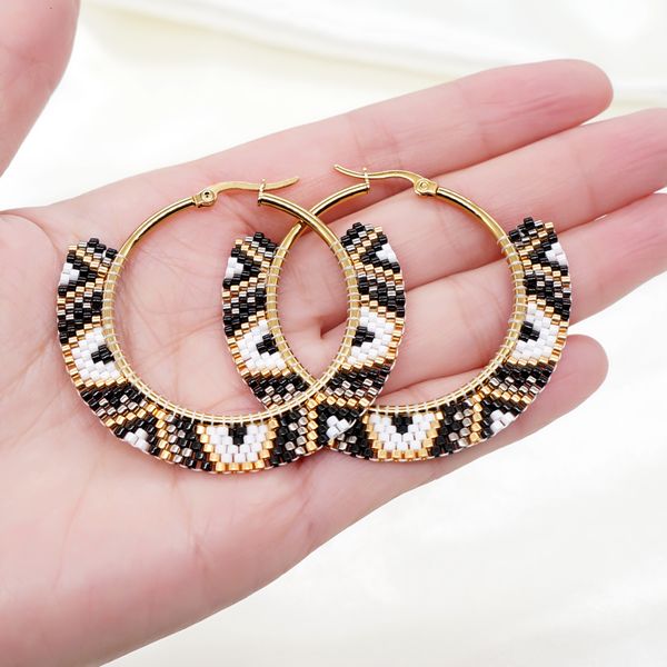 

hoop huggie go2boho hoop earrings gold plated stainless steel ear rings fashion jewelry miyuki seed beads woven geometric earings for women, Golden;silver