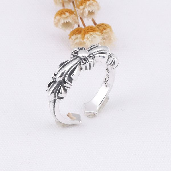 

a16 s925 sterling silver ring opening adjustable cross flower cutout letter personalized punk style couple jewelry gift for lover