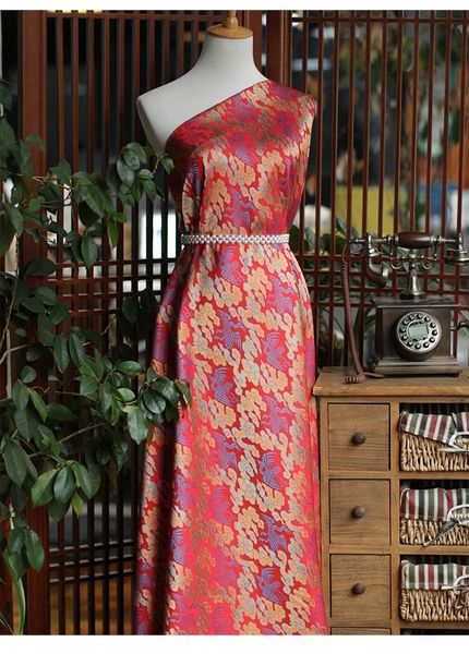 

asuka xiangyun pattern fabric 100% silk cheongsam dress hanfu, Black;white