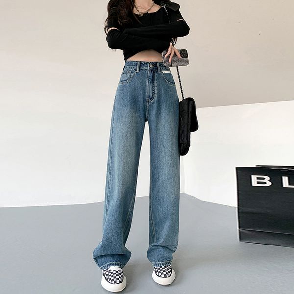 

women's jeans straight leg jeans women female clothing women's pants y2k jeans woman high waist vintage clothes denim korean fashi, Blue