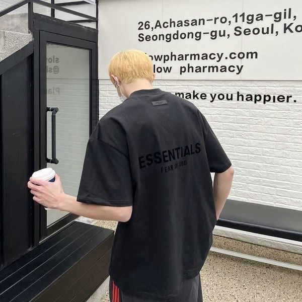 

fog t shirt mens essentialls designer tees ess women tshirts fg flocking t-shirt casual loose round neck summer couple high short sleeve, White;black