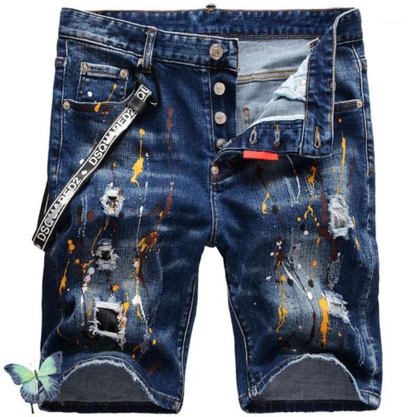 

men039s jeans shorts ripped hole hip hop splash ink fashion men denim short pants dsqmen039s3338872, Blue