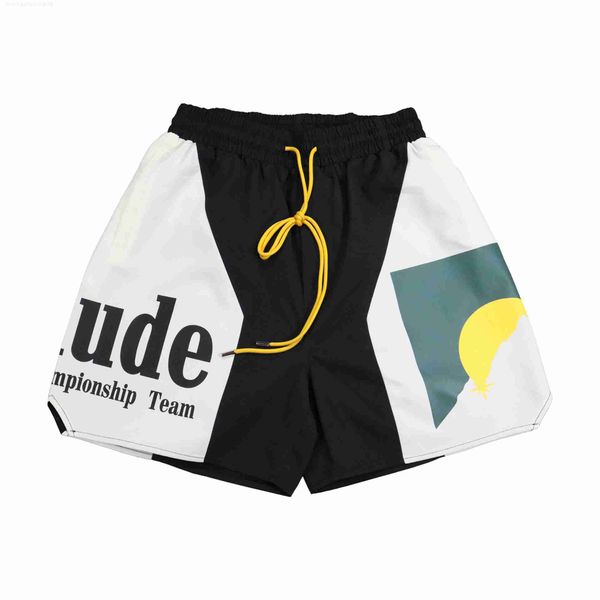 

designer oversize plus cloth rhude street fashion sunset letter print color contrast sporty casual loose men's shorts3s5h, Black