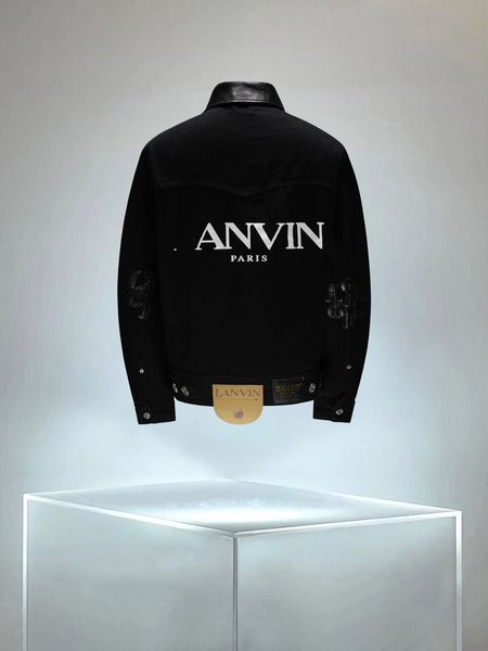 

smallpox version of lan men's jackets longfan 2022fw autumn spelling leather collar denim jacket temperament jacket hong kong style mat, Black;brown