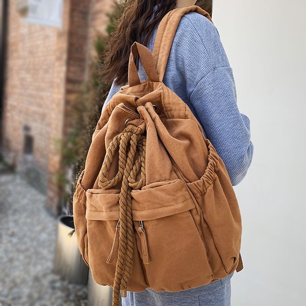 

backpack ladies canvas vintage girl leisure drawstring book bag female brown lapcollege backpack women travel school bag fashion cool 230324