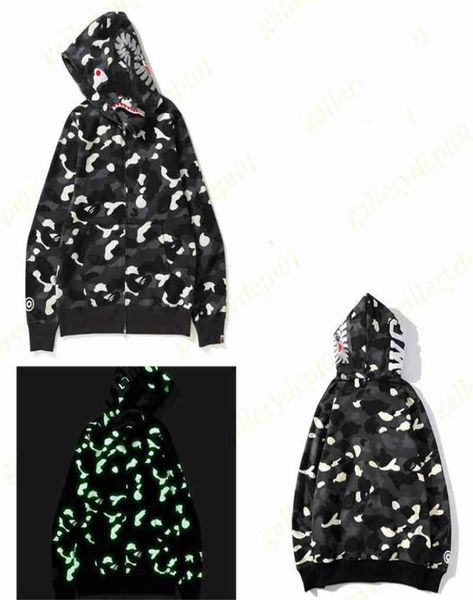 

sport shoodie mens designer hoodies shark womens zip up hoodys camouflage glow pure clothes cotton sweatshirts luminous printing o4835594, Black