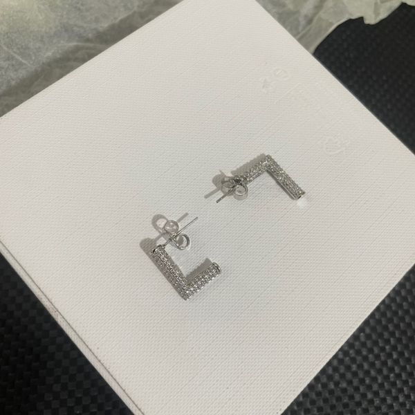 

designer brand f letter stud fashion all-in-one simple casual earrings stud men's and women's same style couple silver inlaid diam, Golden;silver