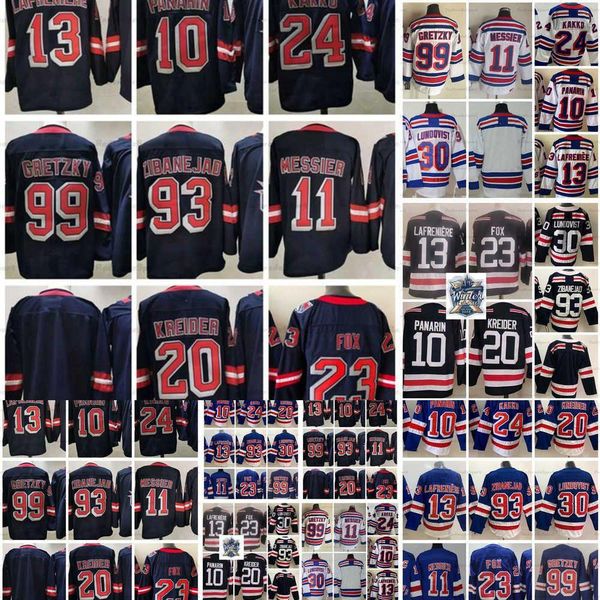 

stitched hockey jerseys messier kreider kakko panarin chris alexis mika lafreniere zibanejad henrik lundqvist gretzky artemi kaapo ice hocke, Black;red