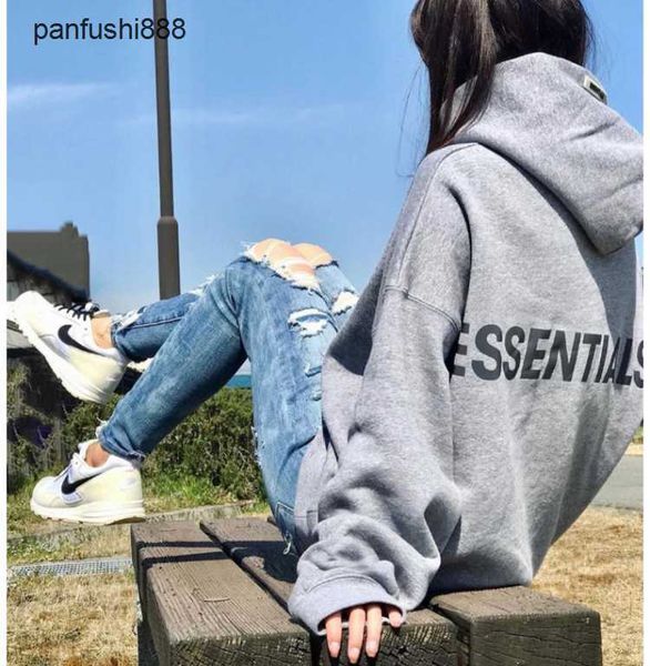 

fos casual sweater esentals reflective couple men's and women's sports sweater fashion brand casual thickened fos loose hooded swe, Black