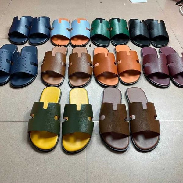 

designer men slipper boys fashion paris slides heritage calfskin sandals izmir flip flop man large size 38-46 with box, Black