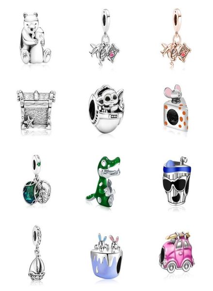 

fits pandora bracelets 20pcs mermaid dinosaur global travel rabbit silver charms bead pendant whole diy european sterling neck3150258, Black