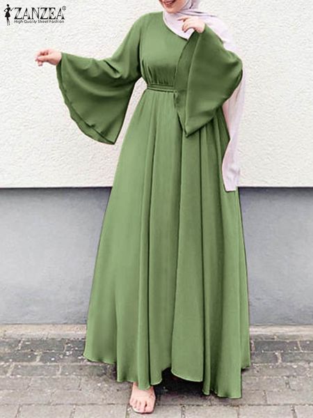 

ethnic clothing women lerisure muslim long dress oversized vestidos zanzea summer spring flare sleeved soild female turkish robe abaya 23032, Red