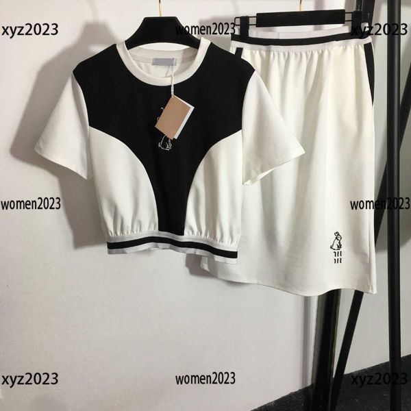 

women sets ladies designer dress 2pcs letter printed v-neck short sleeve and covered hip skirt summer elegant new product mar20, White