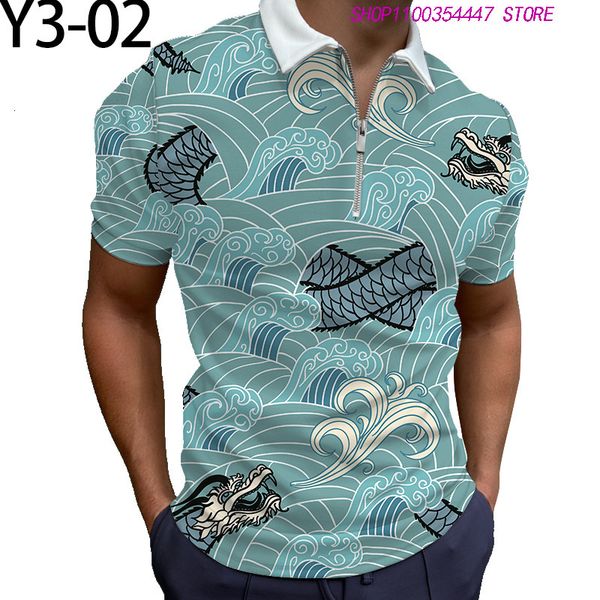 

men's polos men clothing summer leisure t shirts fashion breathable quick-dry 3d hd printing polyester comfortable short sleeve zipper, White;black