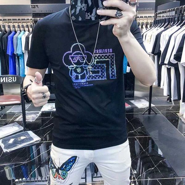 

women's t-shirt designer men's cartoon pattern short sleeve t-shirt trendy brand trend versatile 2022 summer new european diamond, White